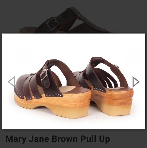 Troentorp Mary Jane Brown Pull Up wooden sole clogs sandals slides 39 EUC - Picture 5 of 17